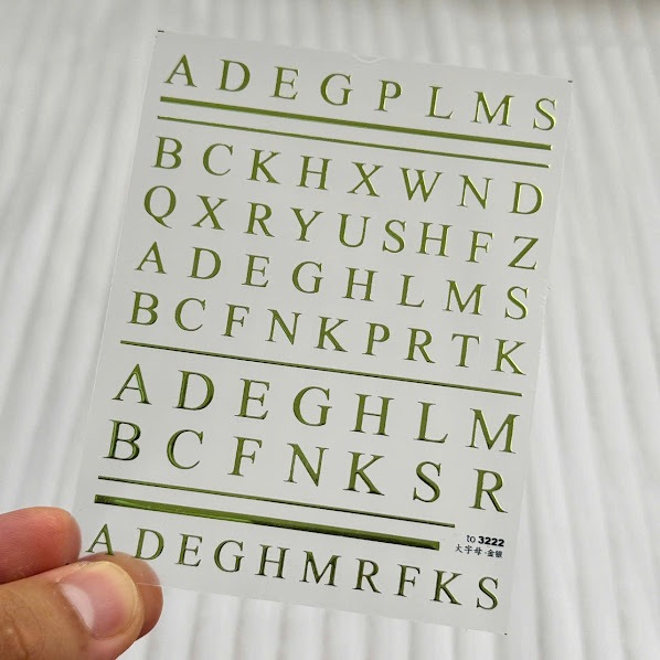 Sticker nail 5D chữ to3222 vàng gold