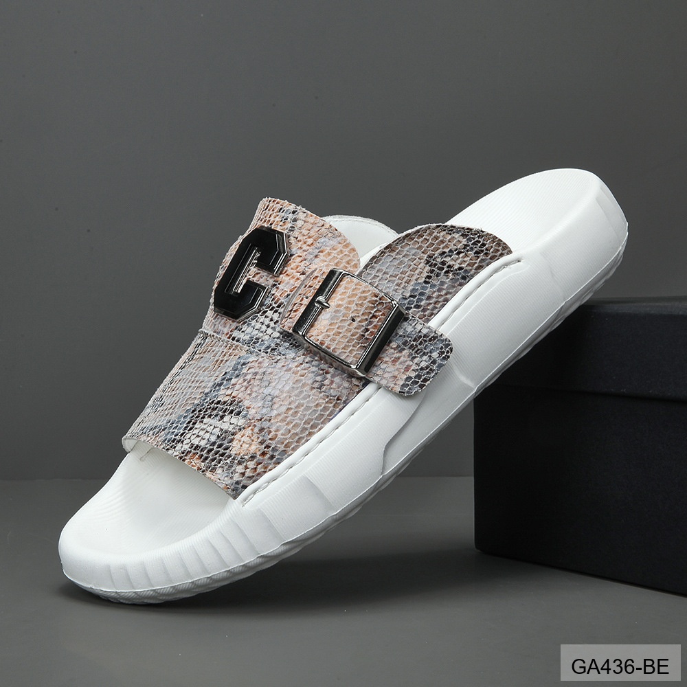 GA436 - Dép xỏ ngón nam thời trang da bò họa tiết rắn đế cao su êm chân