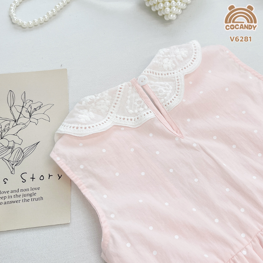 Váy sát nách HỒNG chấm bi nhún phối 2 nơ_thumbnail_4