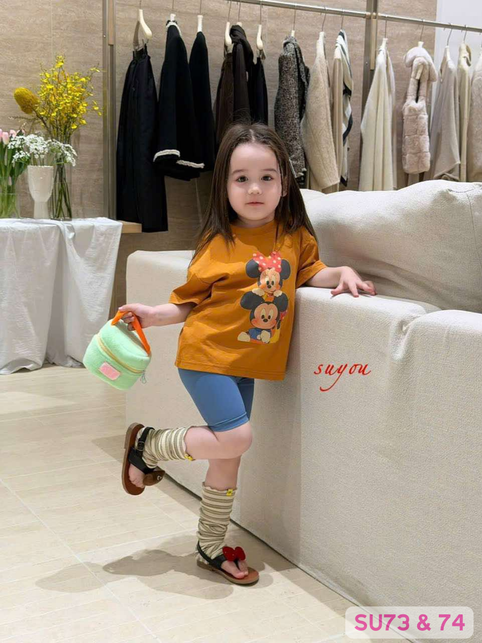SU74 - Quần legging lửng màu xanh hãng Suyou