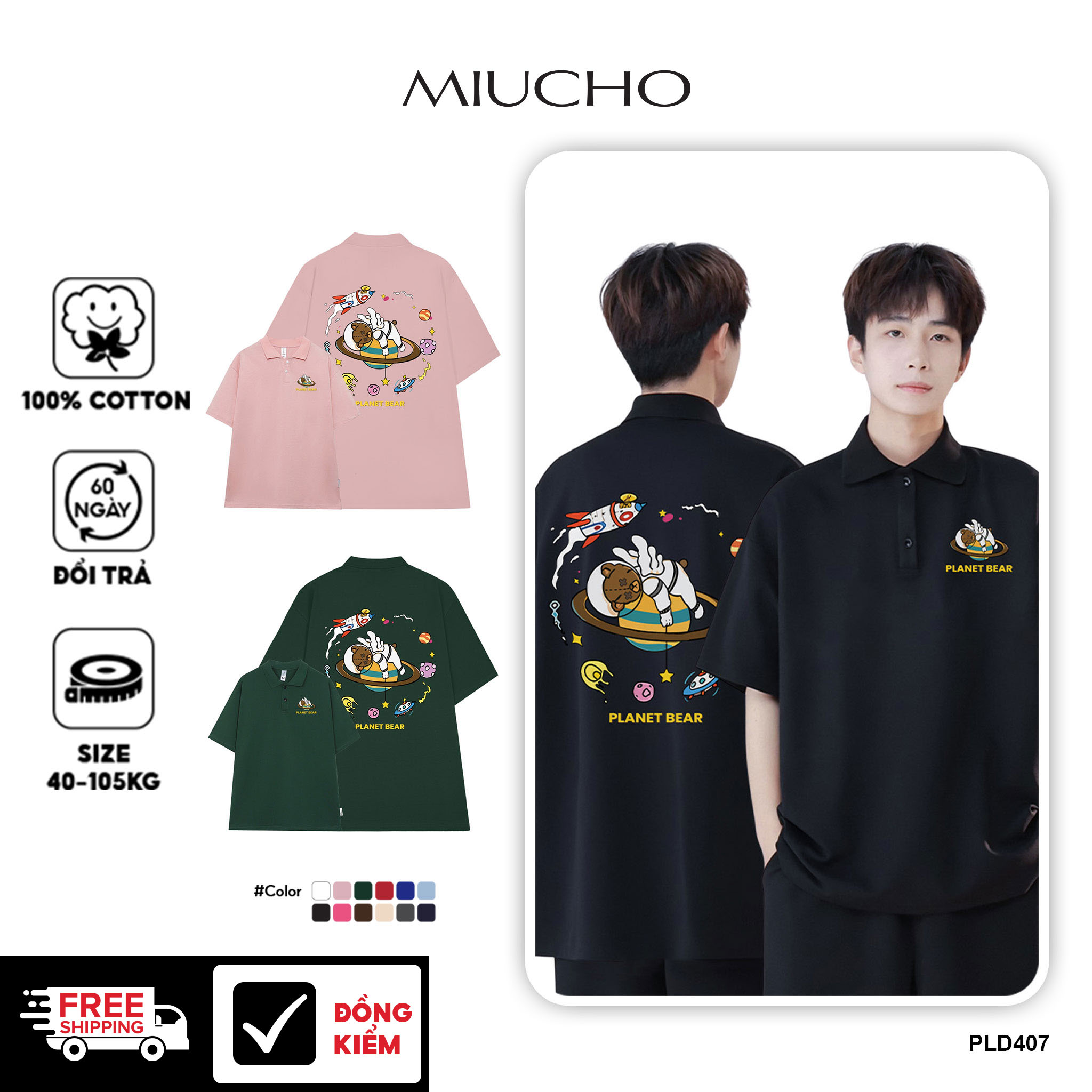 Polo nam đứng form tôn dáng PLD407 Miucho Man tay ngắn vải cotton Cổ trụ in graphic_thumbnail_1