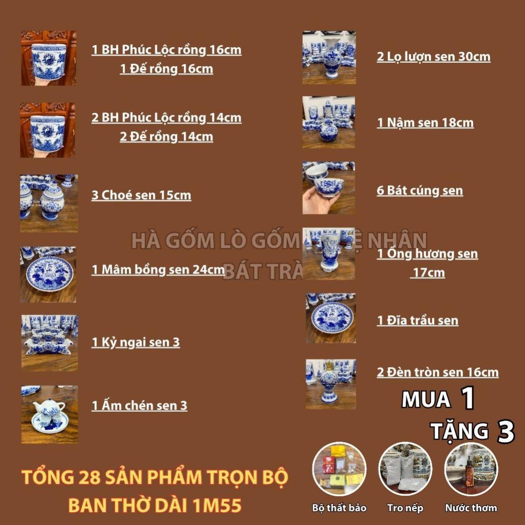HG353 Đồ Thờ Cúng Bộ 28 món ban thờ 1M55 men lam nghệ nhân Bát Tràng chế tác TẶNG Thất Bảo, Tro Nếp_thumbnail_1
