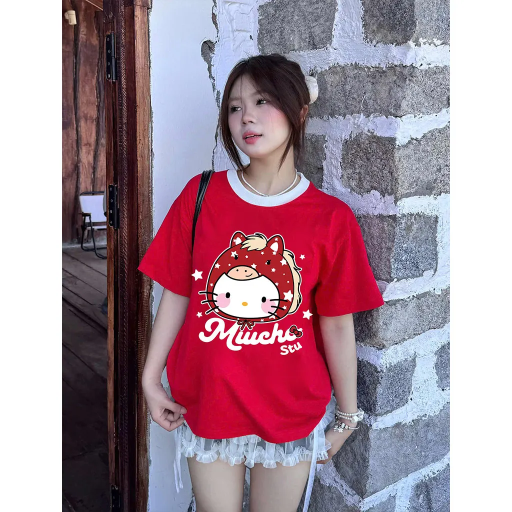 Áo thun nữ form boxy Tết Miucho thoáng mát tôn dáng Kitty phối cổ mix màu 2968_thumbnail_5