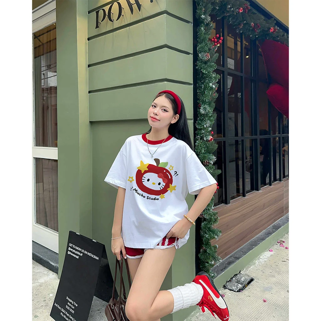 Áo thun boxy Kitty dễ thương Miucho thoáng mát tay ngắn phối cổ in mix 2974_thumbnail_5