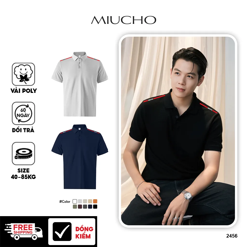 Áo polo nam phong cách basic PLCSD2456 Miucho Iconic vải cá sâu đứng form thoáng mát cổ tròn in mix