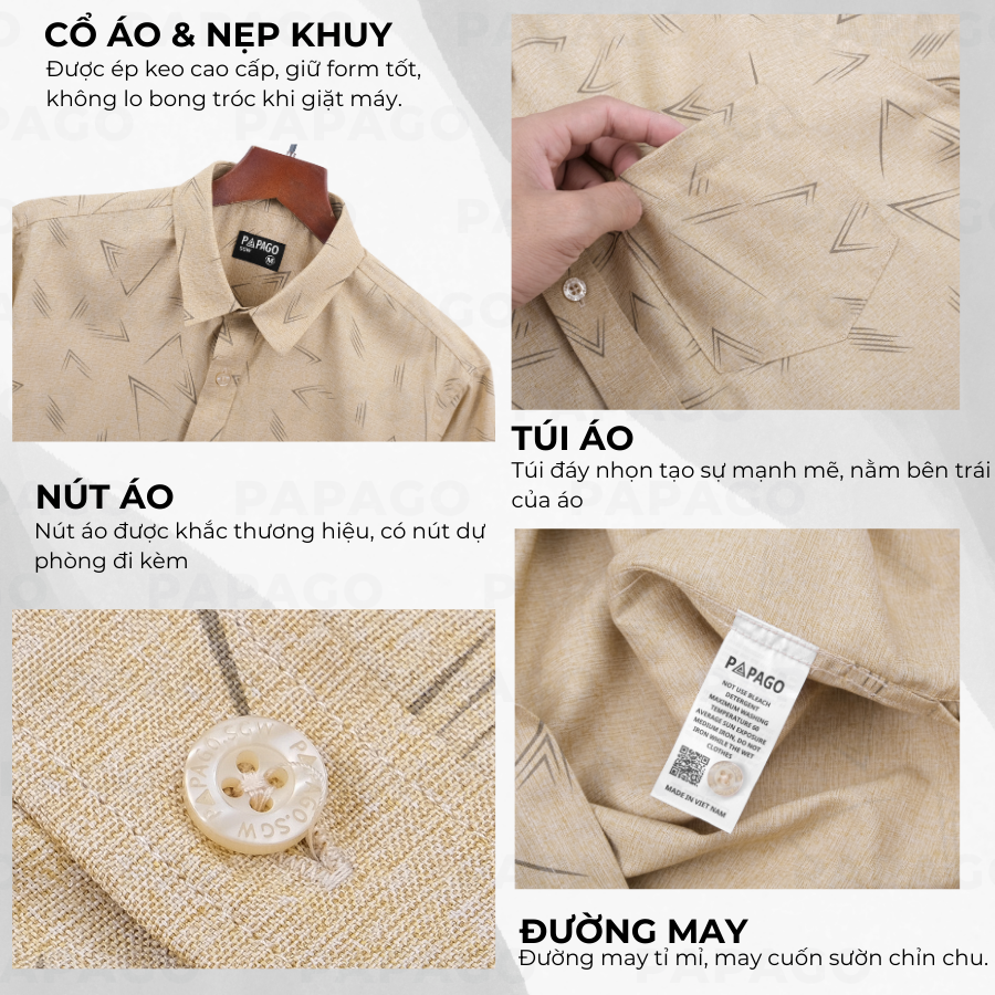 Áo sơ mi nam trung niên PAPAGO tay ngắn vải xô đũi thoáng mát lai ngang in họa tiết - P25SNHT012_thumbnail_4