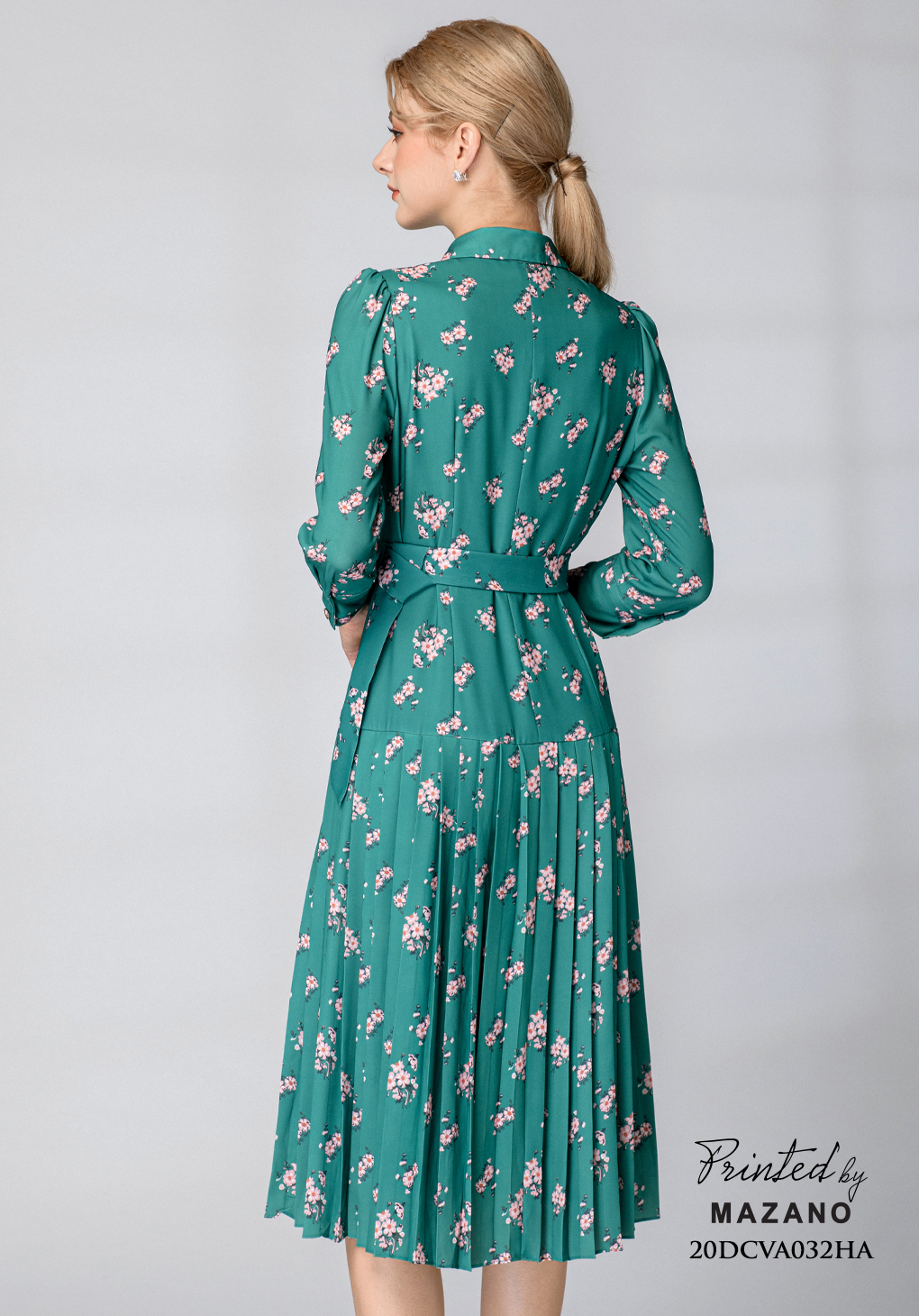 Đầm xanh lá dập ly họa tiết thắt đai_thumbnail_3