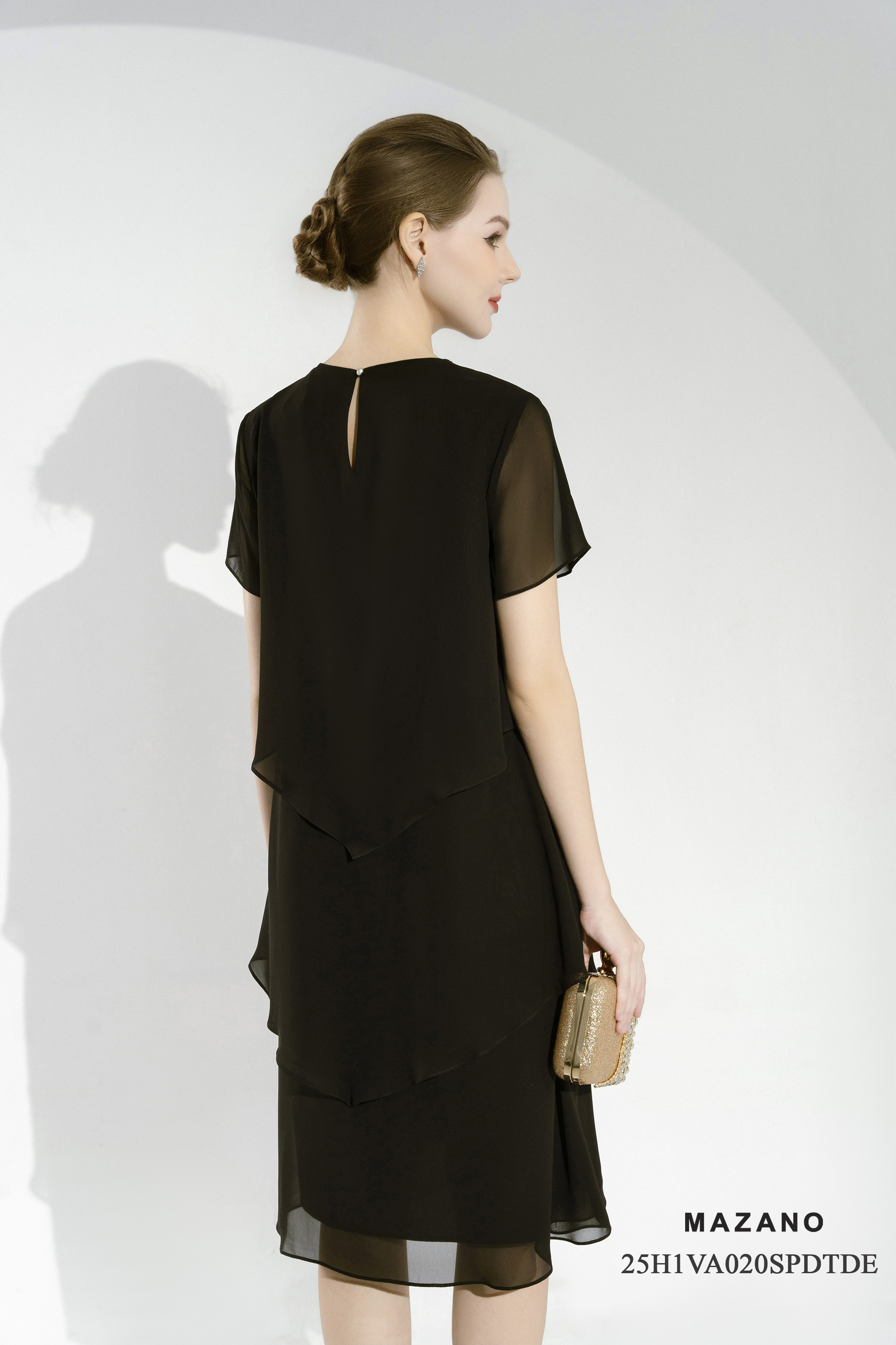 Váy Đầm Suông A layer Vải voan mỏng Đính trang trí Cổ V Tay ngắn Dài váy qua gối_thumbnail_5