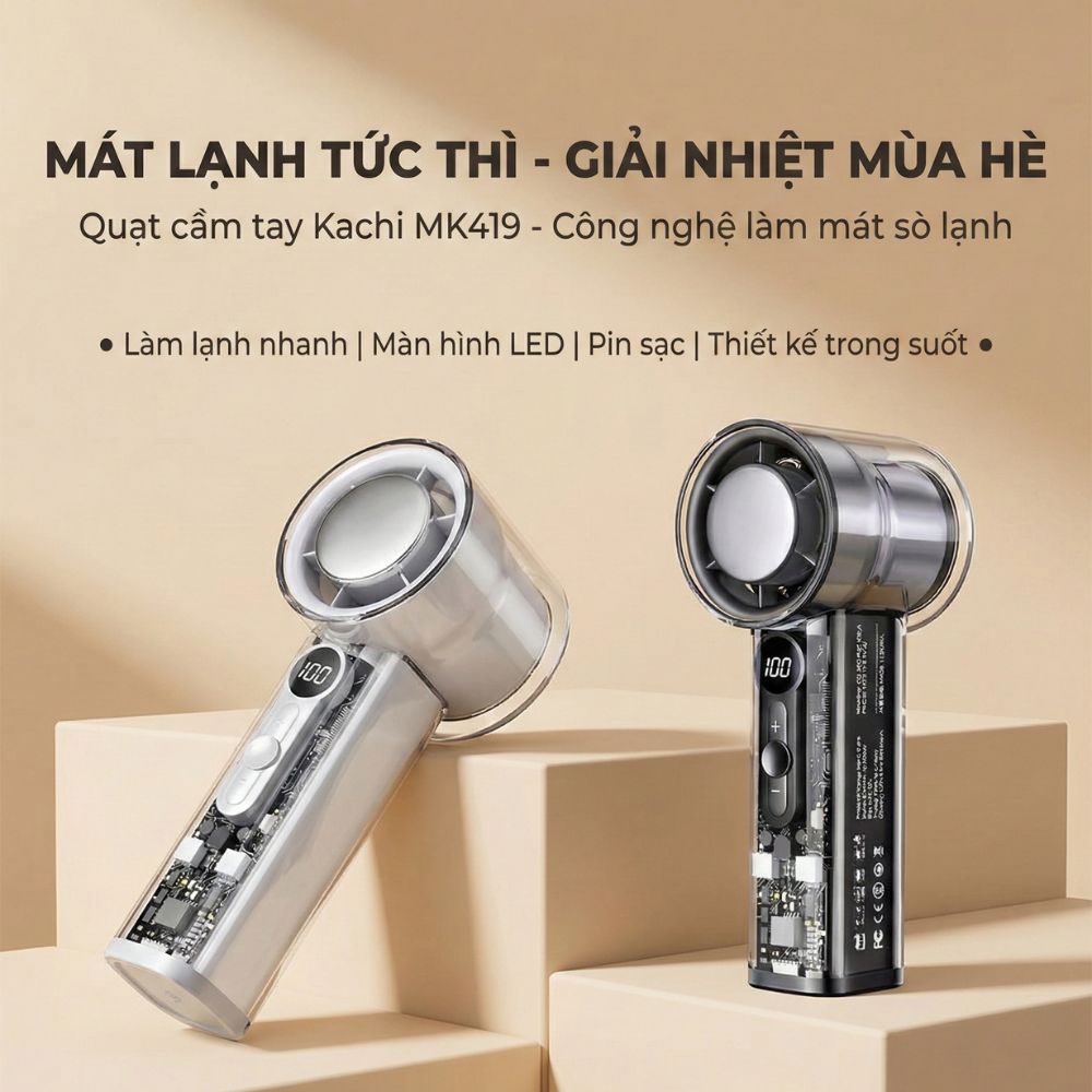 Quạt Sò Lạnh Cầm Tay Kachi MK419: Mát Lạnh Tức Thì, Đánh Tan Nóng Bức!