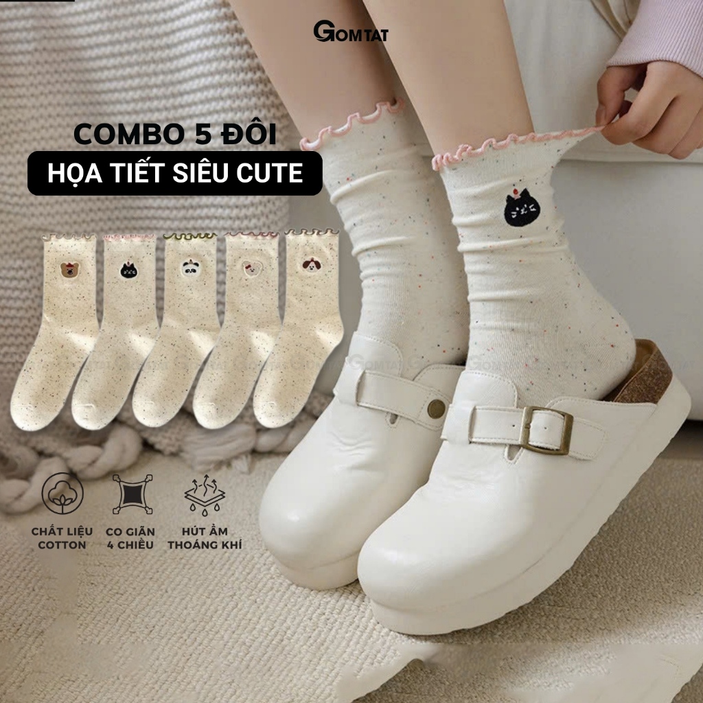 Set 5 đôi tất cao cổ nữ họa tiết – JIN-2513
