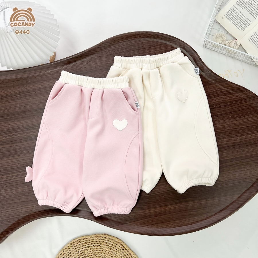 Quần dài nỉ HỒNG phối trái tim