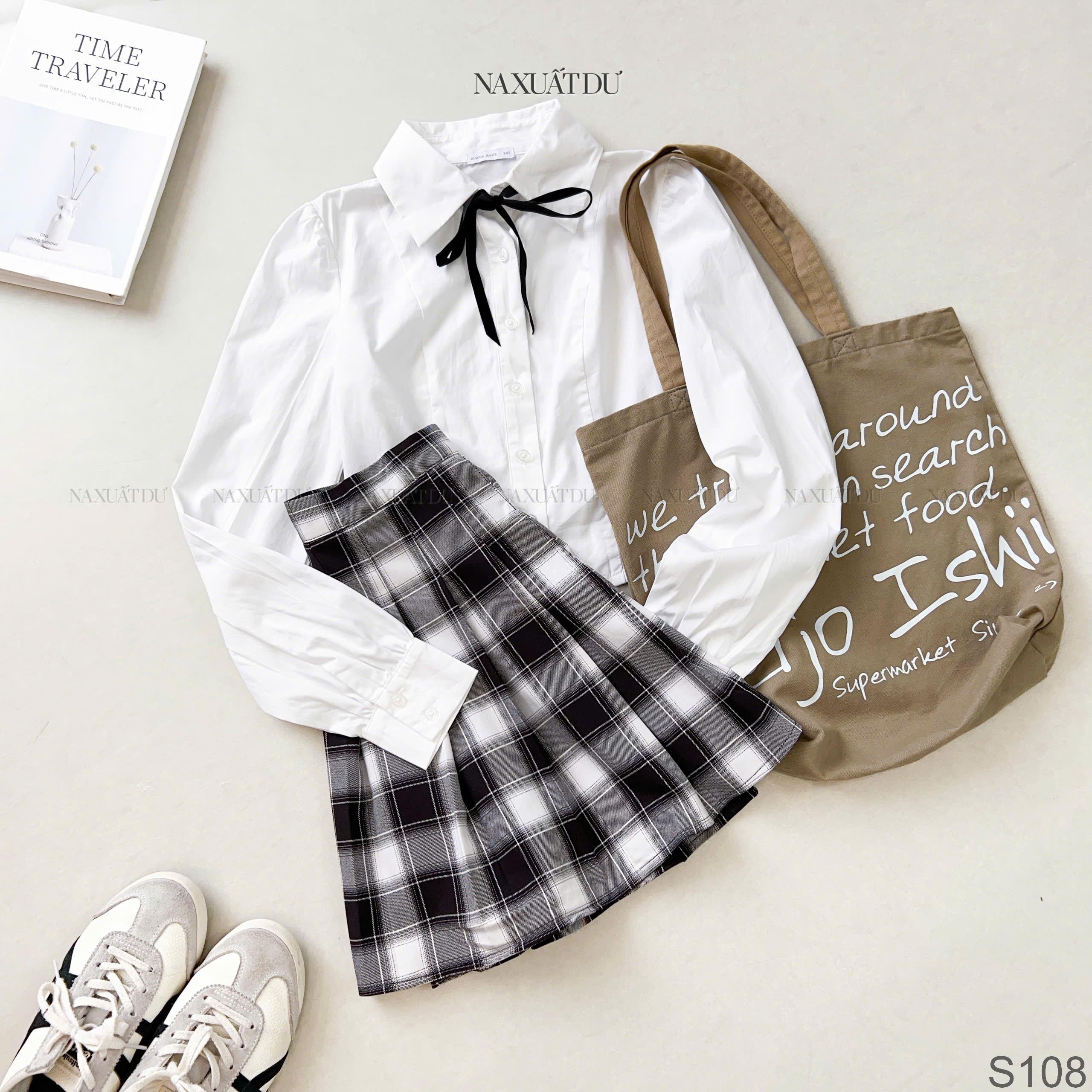 Set chân váy caro đen + áo - S108 (SALE)_thumbnail_2