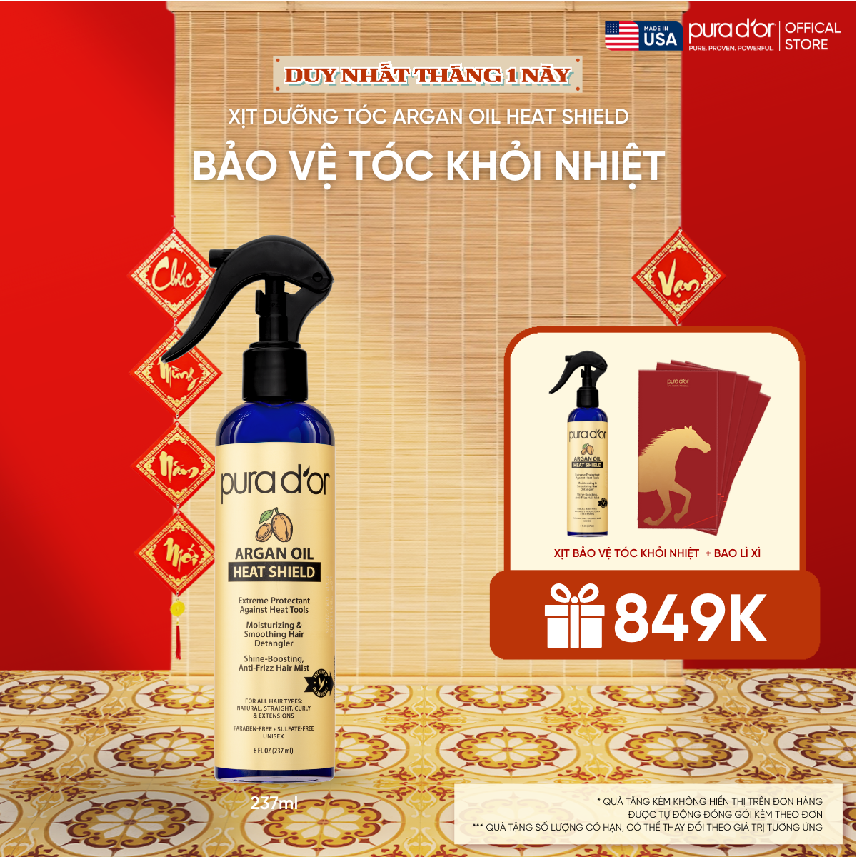 Xịt Dưỡng Giúp Bảo Vệ Tóc Khỏi Nhiệt Pura D'or Argan Oil Heat Shield Chiết Xuất Thiên Nhiên 237ml