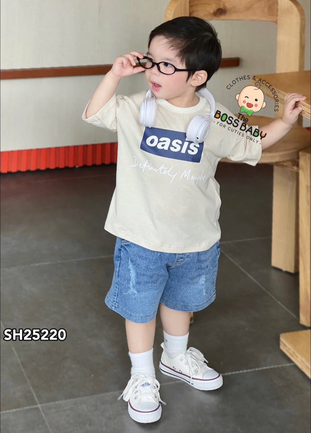 Set bộ jean xanh be chữ OASIS