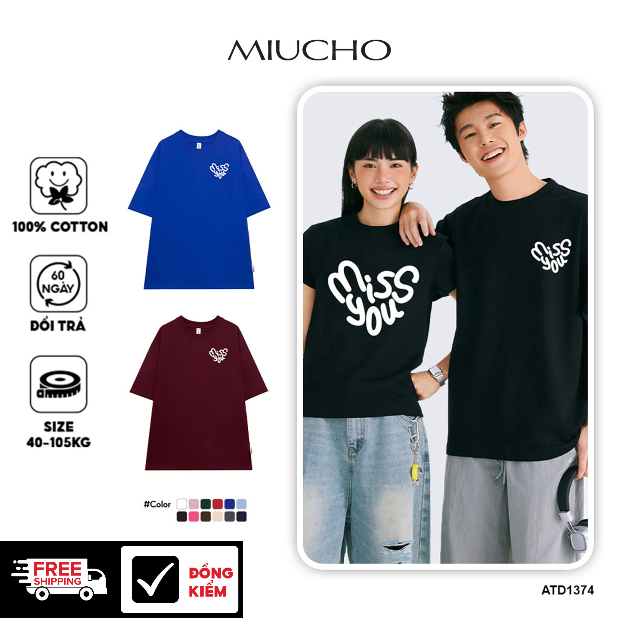 Áo thun cặp đôi couple trái tim from rộng ATD1374 Miucho vải cotton thoáng mát cổ tròn in mix_thumbnail_1