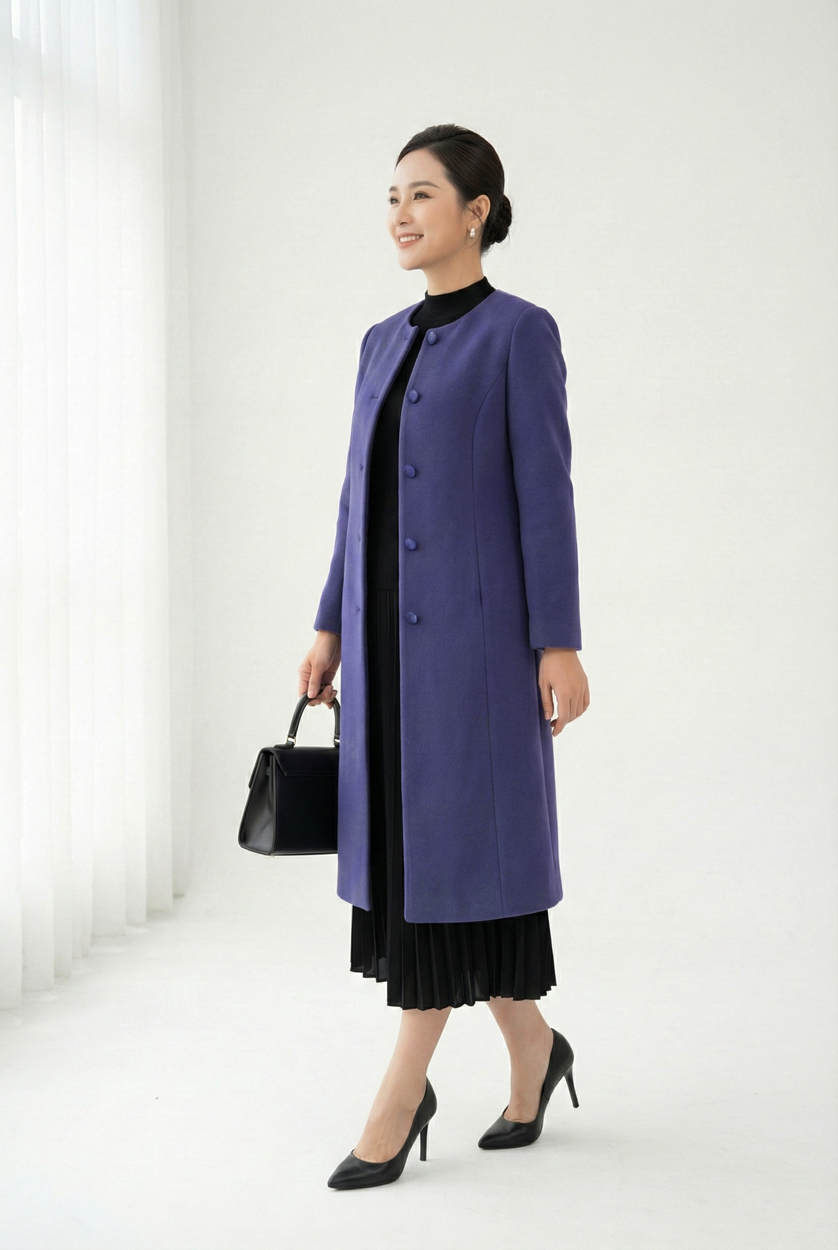 Áo măng tô Suông Vải dạ Cổ tròn Dài đến bắp chân_thumbnail_3