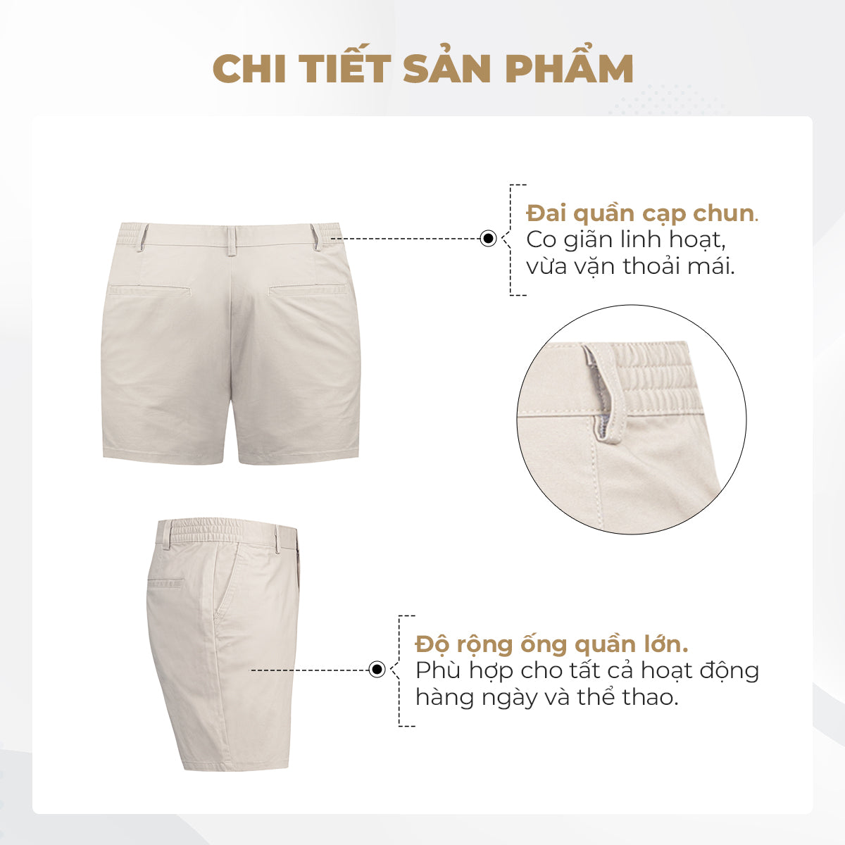 Quần Shorts Nam Màu Be Vải Kaki và thông tin chi tiết