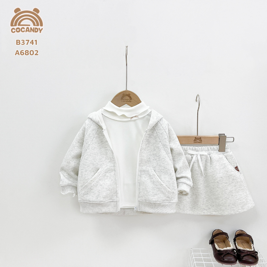 Bộ áo váy XÁM SÁNG túi viền ren tai gấu_thumbnail_3