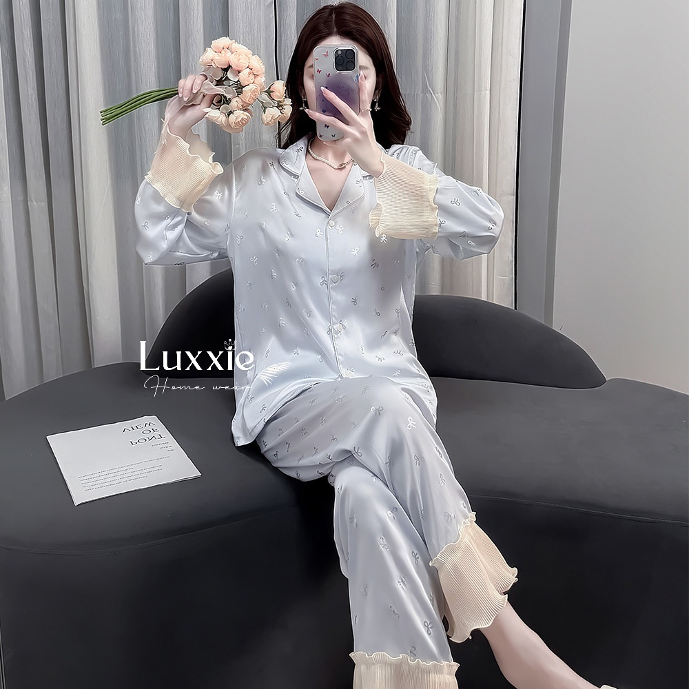 LEDAI08 Pijama lụa xanh nơ viền voan_thumbnail_3