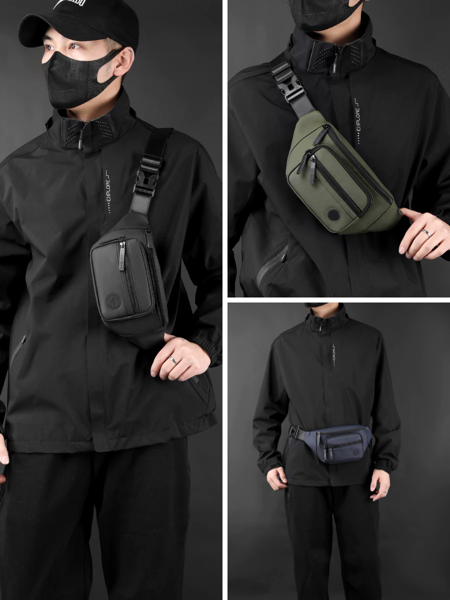 Túi đeo chéo nam, Túi bao tử đeo hông đeo bụng, đựng tiền vải chống nước có ngăn chống trộm