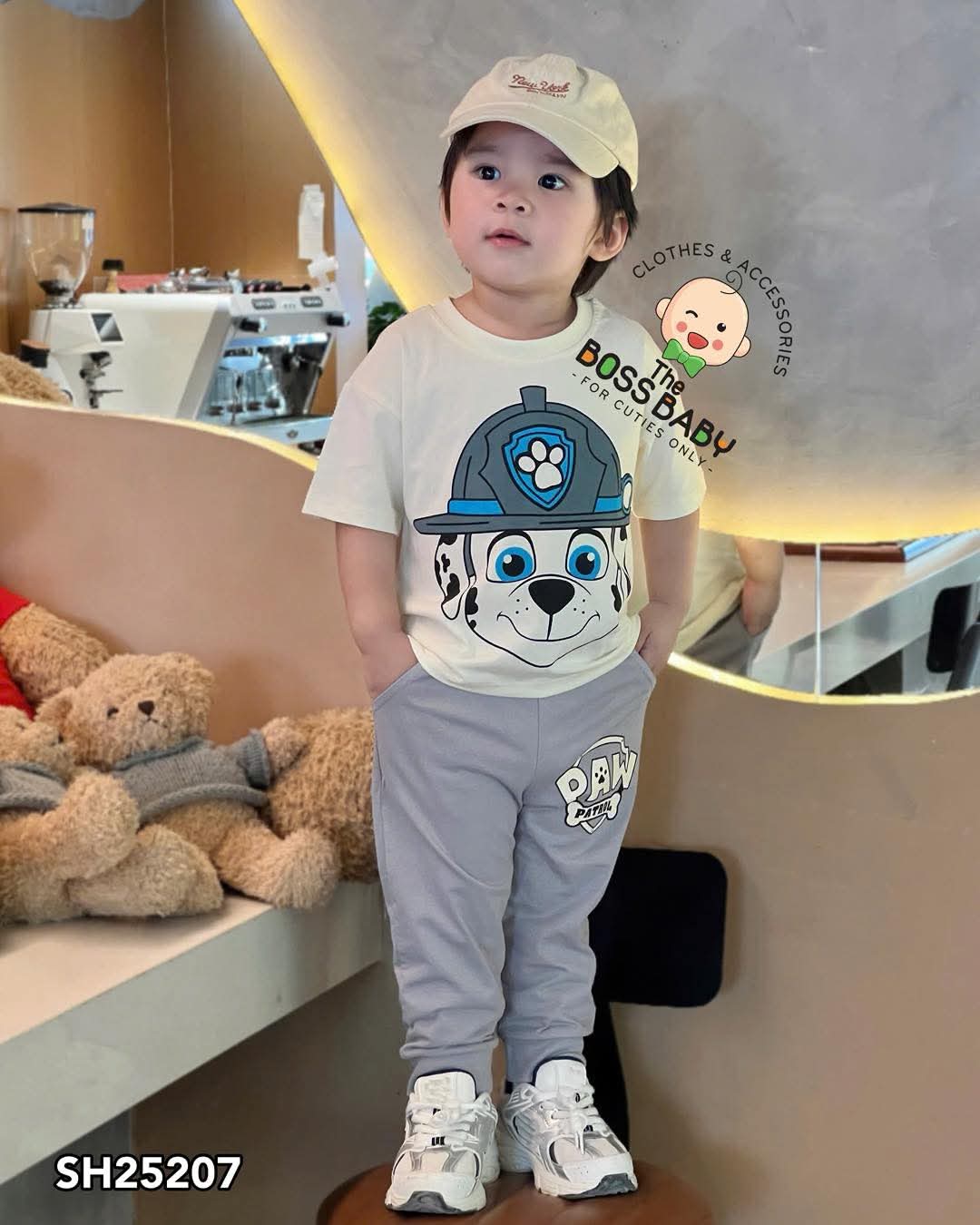 Set bộ quần dài kem ghi họa tiết chó cứu hộ