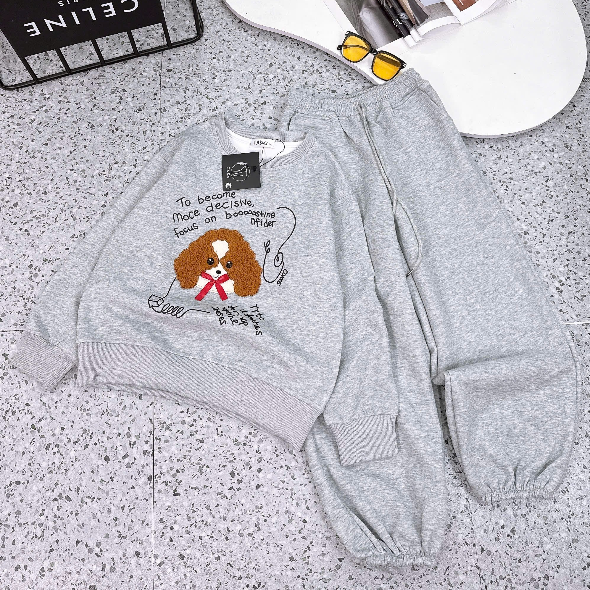 [F25] Bộ nỉ chó thêu xù mẹ và bé_thumbnail_1