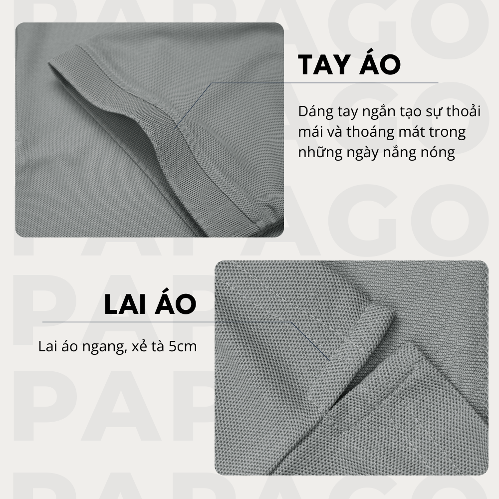 Áo polo cao cấp PAPAGO nam Trung niên vải cotton kim cương form rộng thêu logo trụ áo - P25PLCT005_thumbnail_3