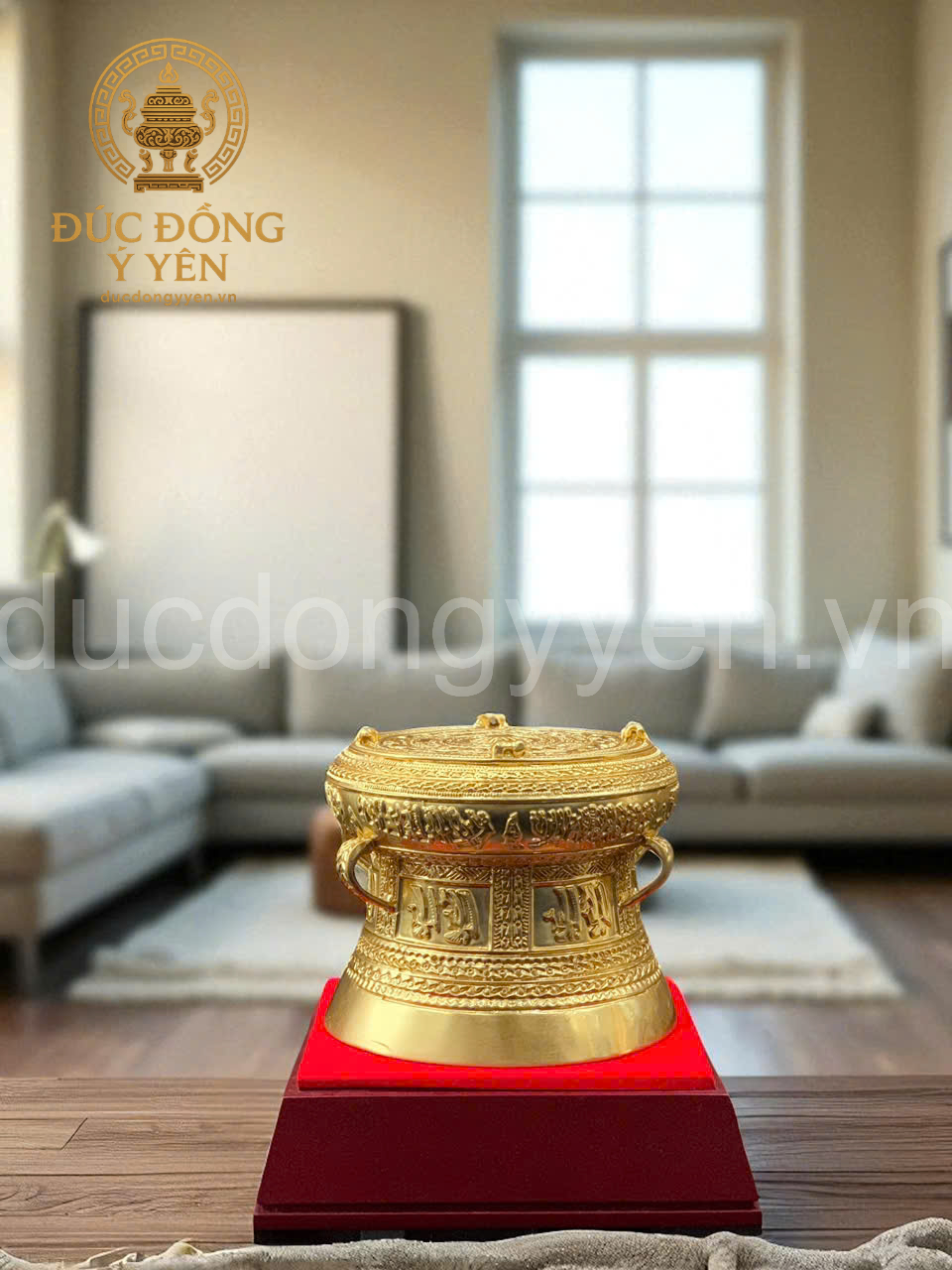 Quả trống đồng quà tặng dát vàng 9999 đường kính 12 cm _thumbnail_2