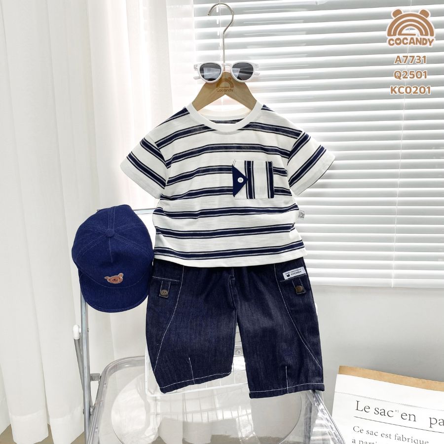 Áo cộc kẻ TRẮNG NAVY phối túi ngực nắp dọc_thumbnail_0