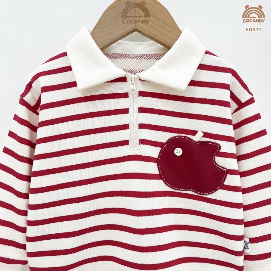 Áo dài ĐỎ kẻ BE cổ bẻ phối hình táo đỏ_thumbnail_3