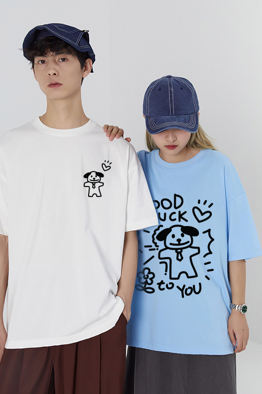 Áo thun cặp đôi couple chú cún đáng yêu from rộng ATD1365 Miucho vải cotton cổ tròn in artwork_thumbnail_5