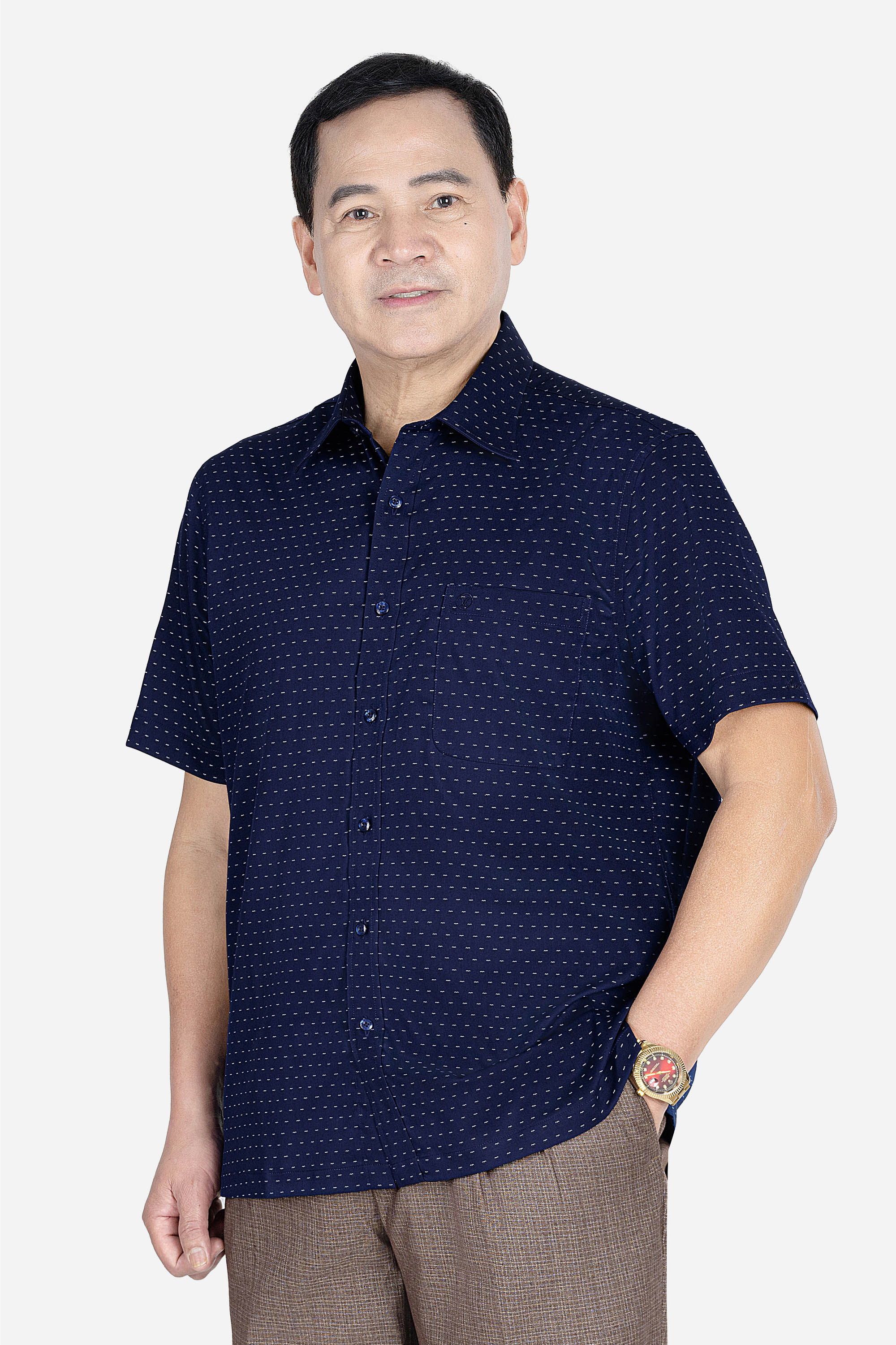 Sơ Mi Cộc Tay Họa Tiết Nam Trung Niên ANCHI Chất Liệu Sợi Sồi Cao Cấp Phom Suông Vạt Ngang Màu Trắng Bi_thumbnail_28