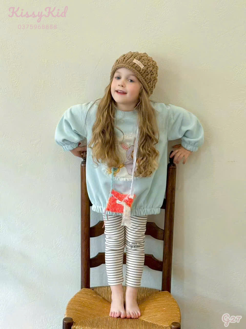 (G27) Áo nỉ màu xanh mint họa tiết con thỏ Onedou_thumbnail_0