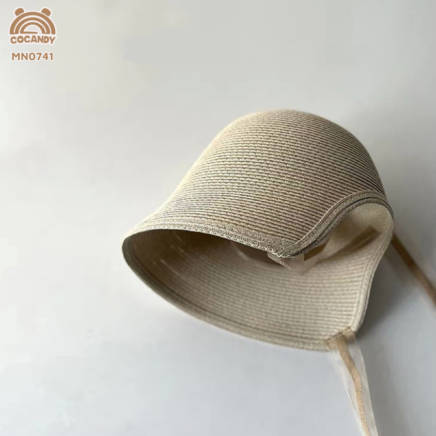 Mũ cói tròn trơn BE dây BE