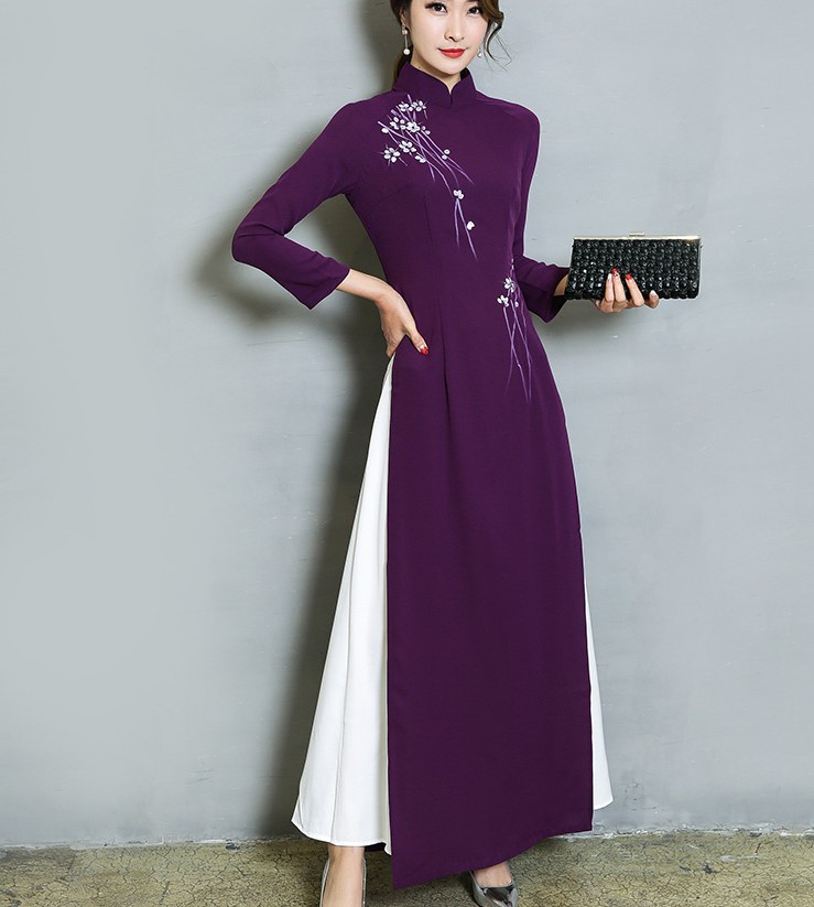 [MS000035] ✨ Áo dài vintage hoa văn cao cấp cho nàng phong cách