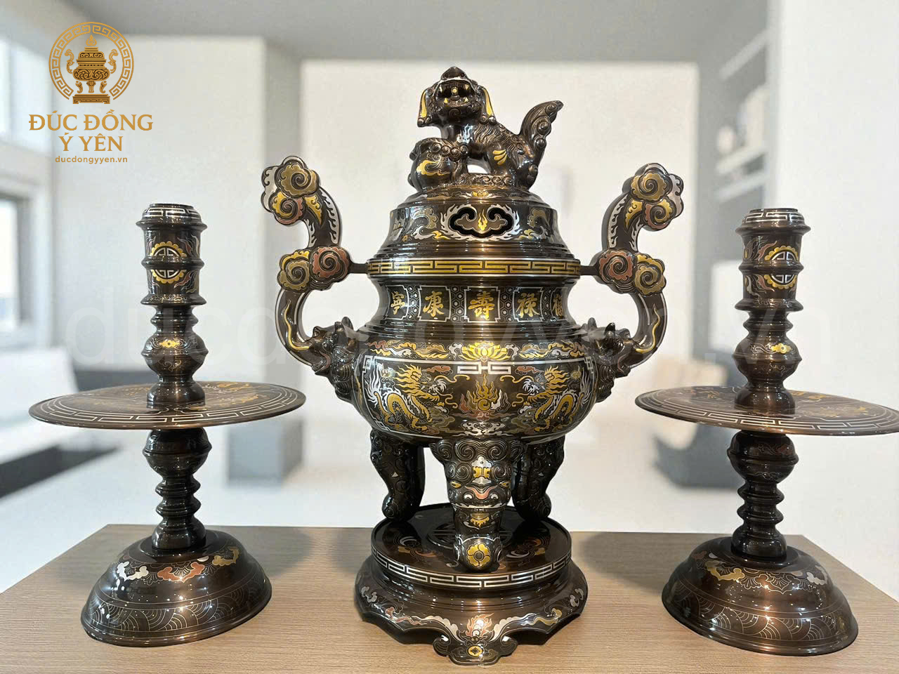 Bộ tam sự khảm ngũ sắc  đỉnh nến kỹ cao 60cm _thumbnail_1