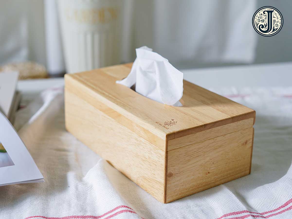Hộp Đựng Khăn Giấy Chữ Nhật Gỗ Cây Cao Su J000151