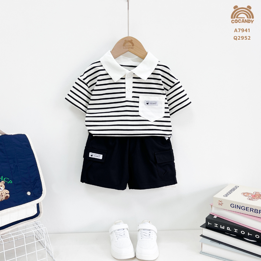 Áo cộc kẻ ĐEN cổ bẻ phối túi ngực CCD_thumbnail_2