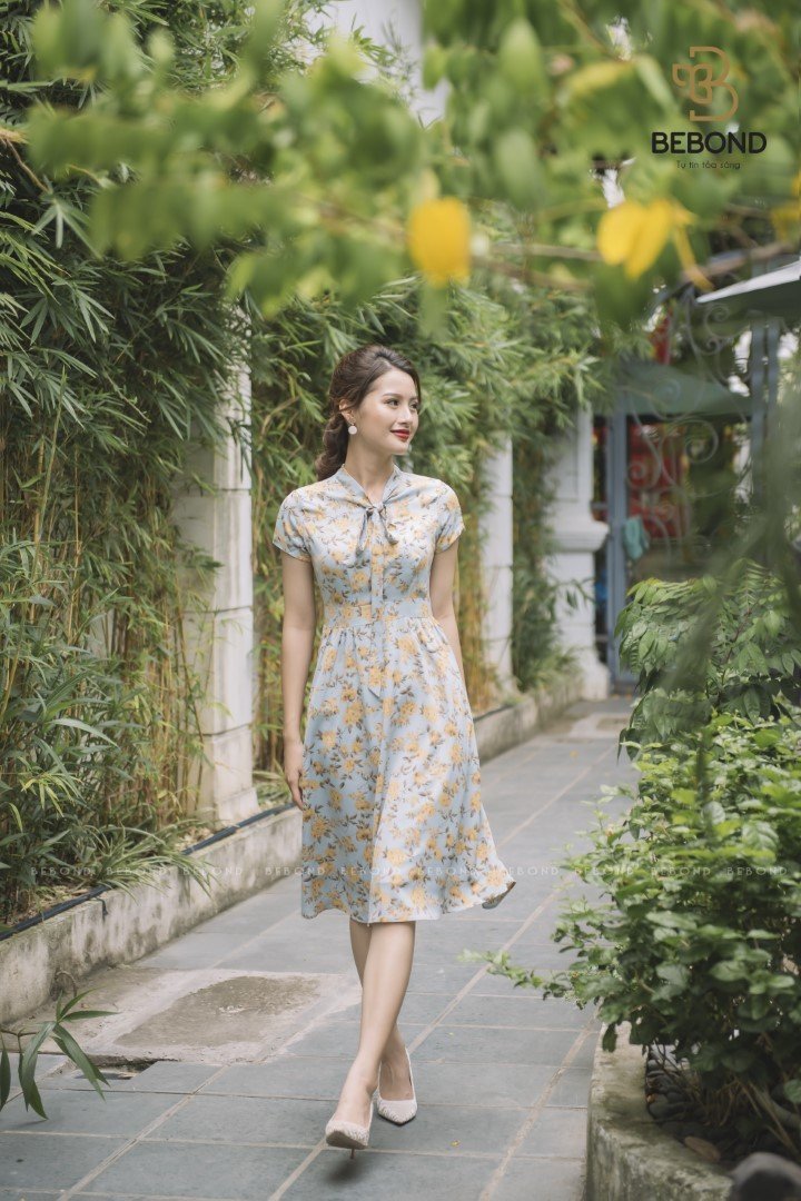 Đầm xòe nơ cổ hoa xanh- BALLY DRESS_thumbnail_4