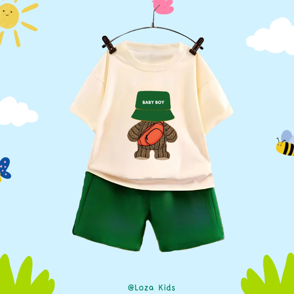 Bộ đồ bé trai in hình Gấu mũ Baby Boy - Loza Kids SB117
