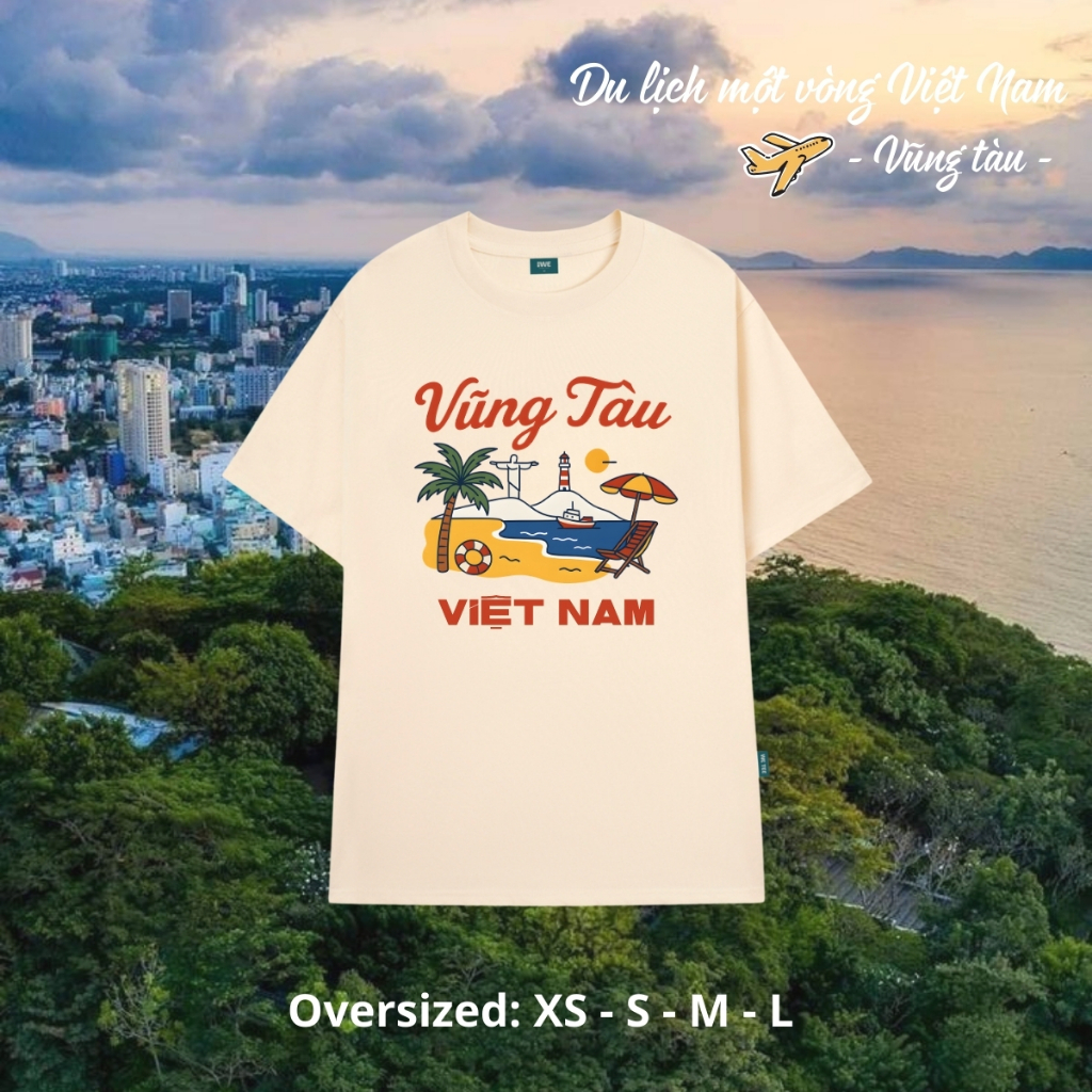 Áo thun du lịch Việt Nam, Huế, Hạ Long... dáng oversize rộng màu be local brand We Tee - T039_thumbnail_1