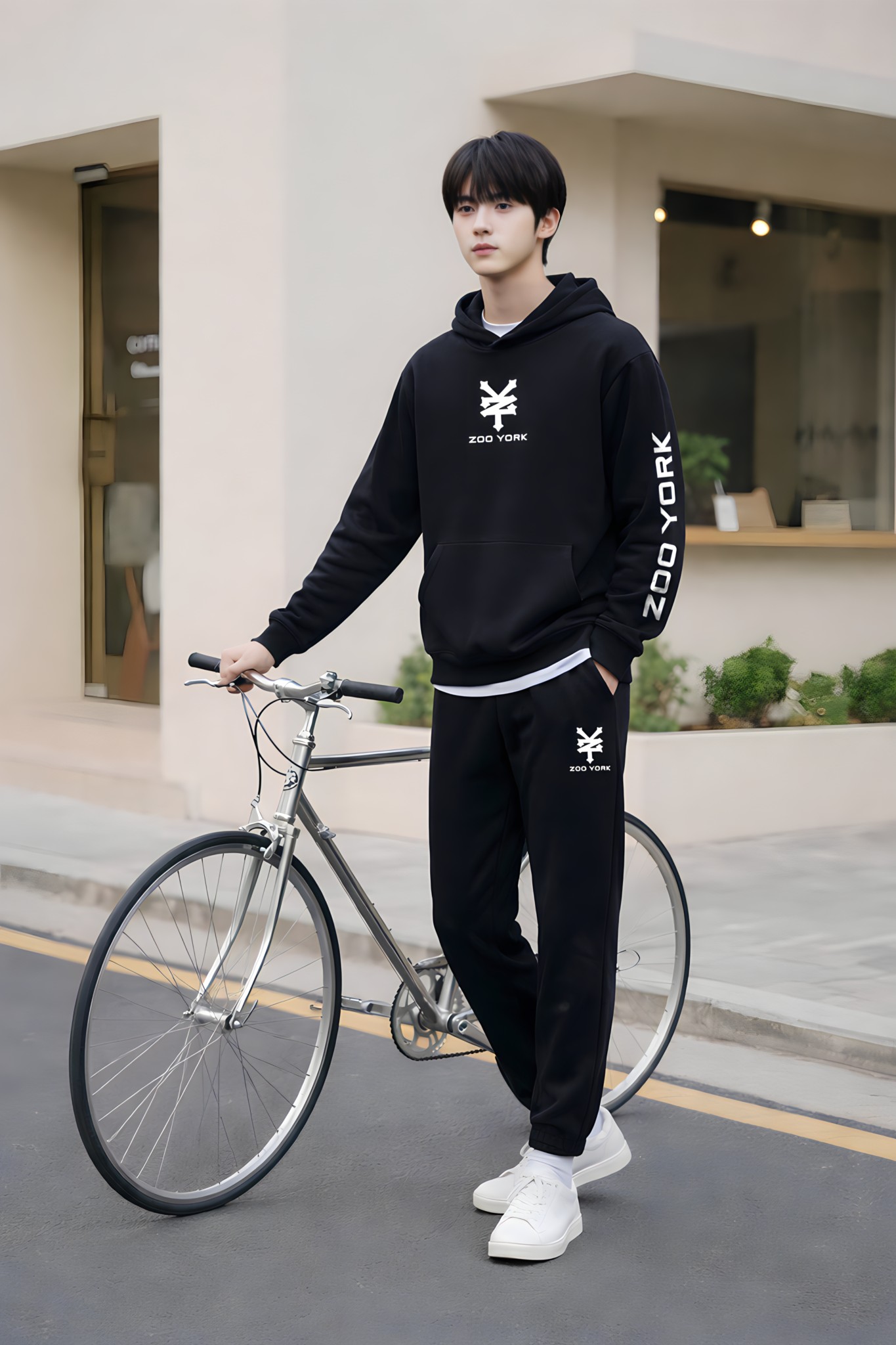 Áo nỉ hoodie đen in ngực và tay_thumbnail_3