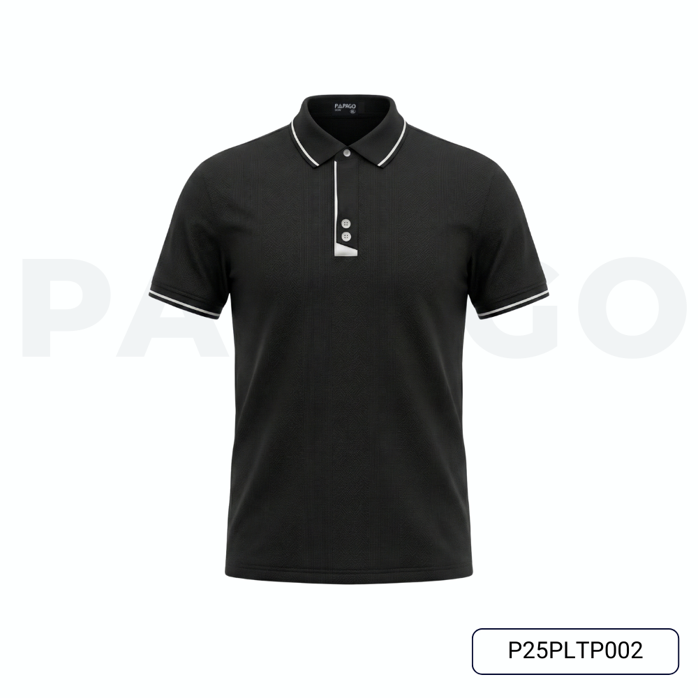 Áo Thun Polo PAPAGO Nam Trung Niên Phối Trụ Cổ Tinh Tế Form Rộng Thoải Mái - P25PLTP002