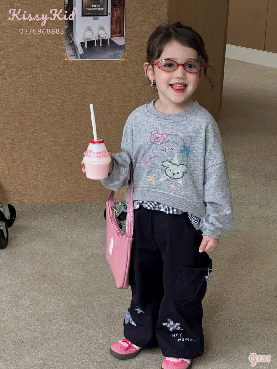 (G131) Áo nỉ xám vẽ gấu Hey Mingxing_thumbnail_0