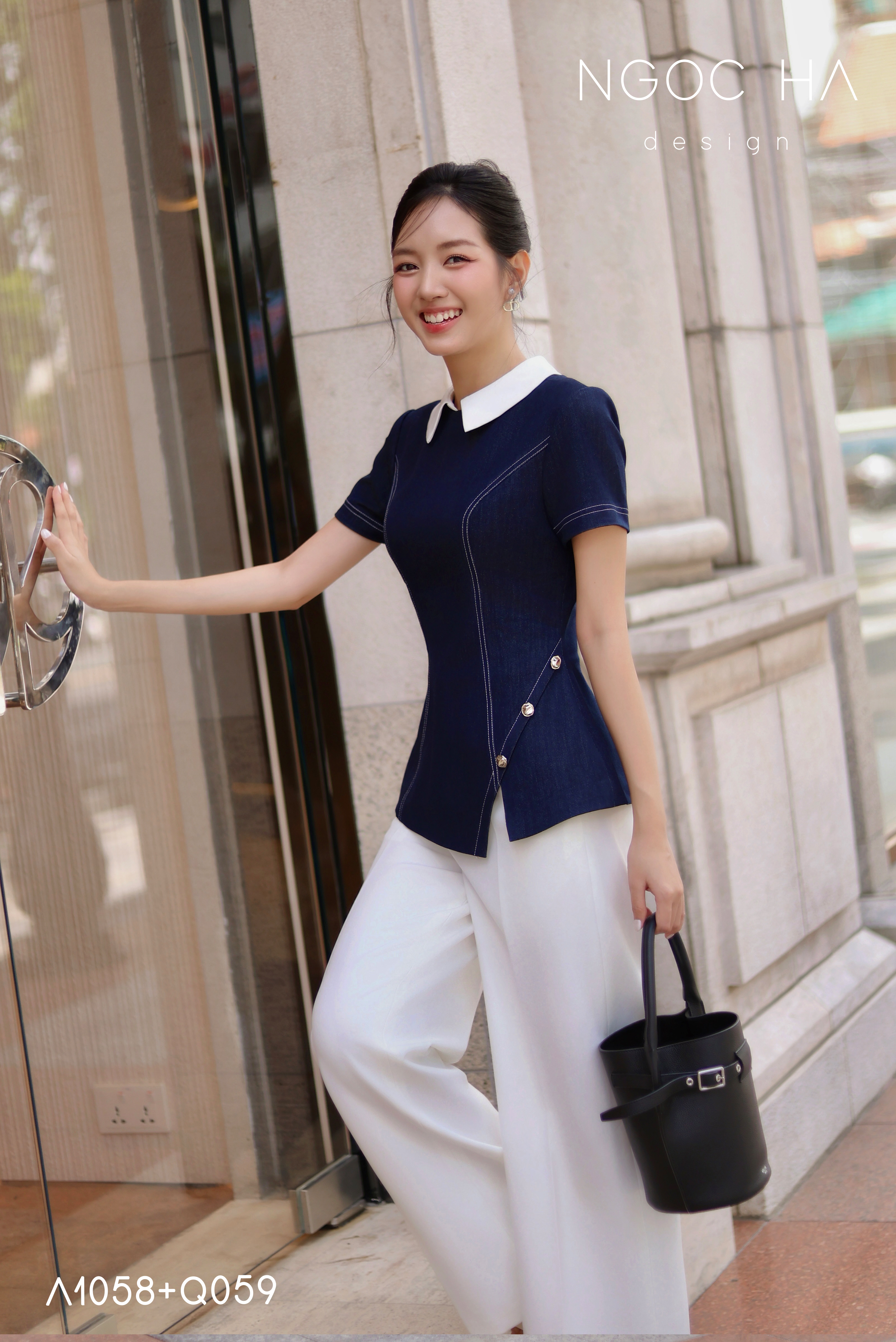 Lara Top_ Áo Bò Peplum Vạt Chép Đính Cúc Mix Cổ Trắng A1058_thumbnail_7