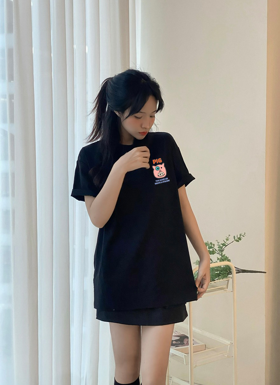 Áo thun nữ form rộng 12 con giáp tuổi Hợi ( tuổi heo) ATD431 Miucho cotton cổ tròn in graphic_thumbnail_2