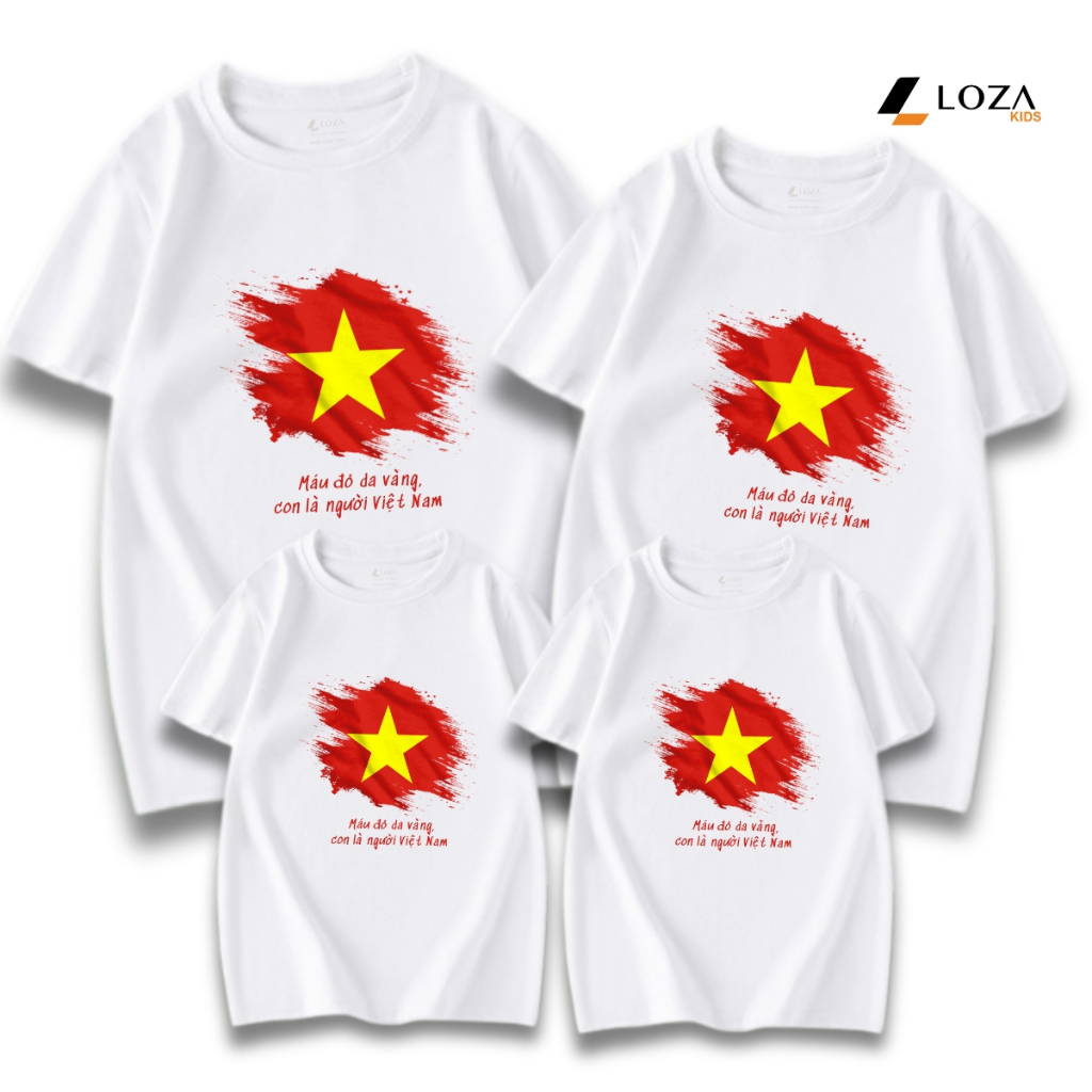 Áo phông gia đình in cờ đỏ sao vàng Loza Kids 2025 – Mã GĐ008