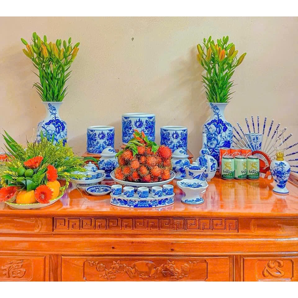 Men Trắng Bộ 18 Món Đồ Thờ Cúng Ban Thờ dài 1m,1m2 TẶNG Thất Bảo, Tro Nếp, Nước Thơm Bát Tràng_thumbnail_7