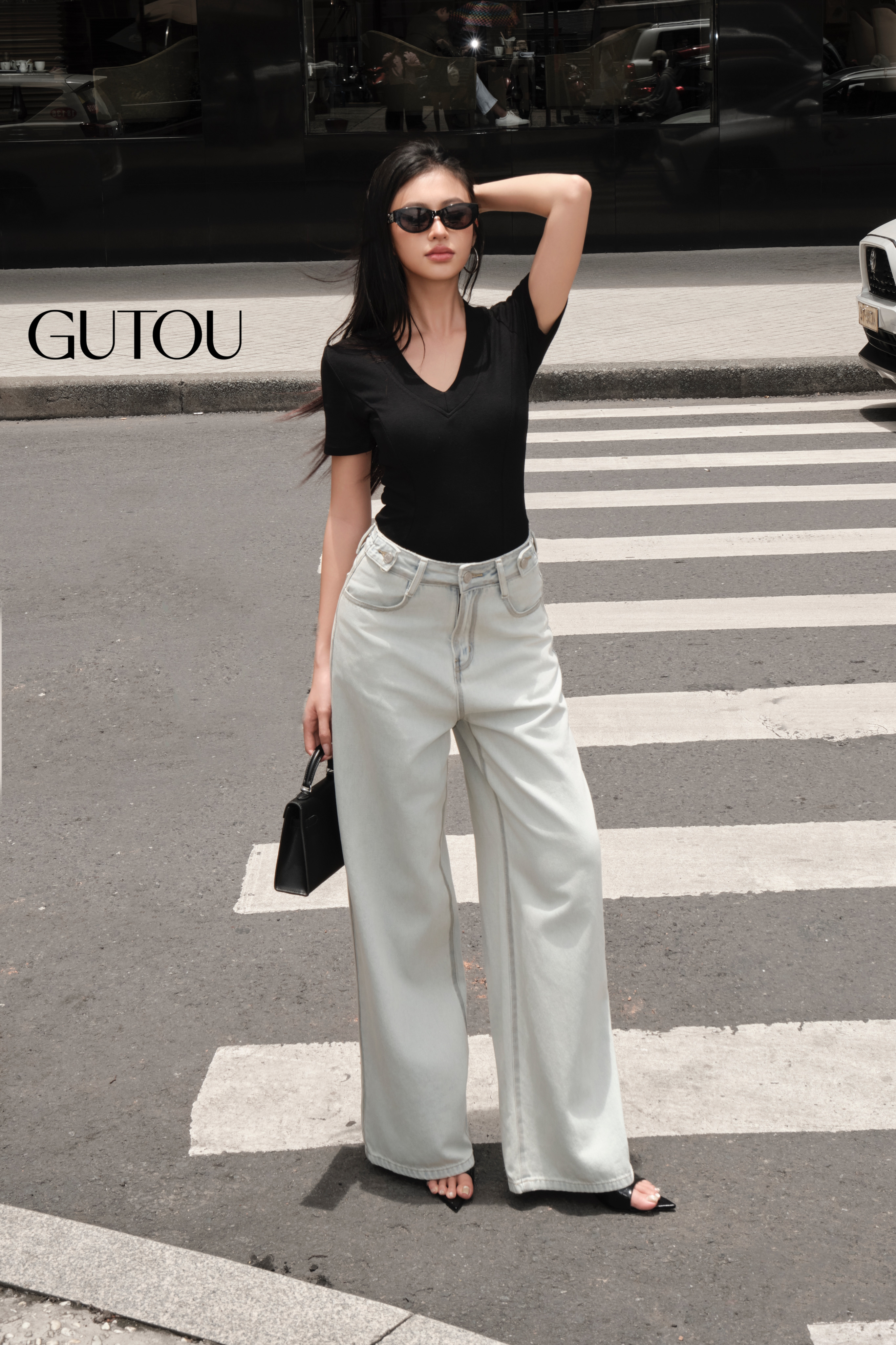 [ GUTOU ] Quần Jean Suông Minimal Viền Xám