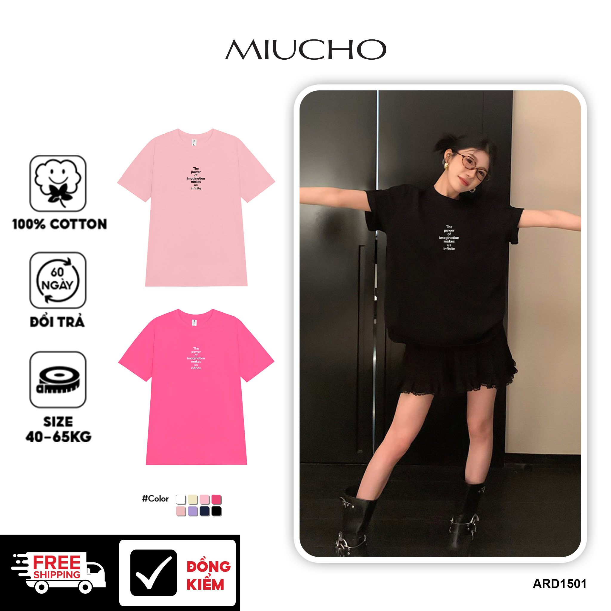 Áo thun nữ form vừa regular tôn dáng ARD1501 Miucho Chic vải cotton co giản cổ tròn in typography_thumbnail_1